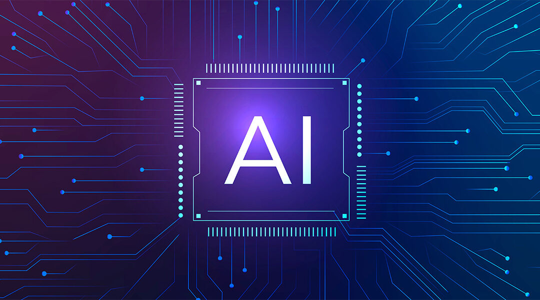 Vector illustration of an AI chip with several nodes and connections branching out to represent Microsoft Azure machine learning and AI capabilities.